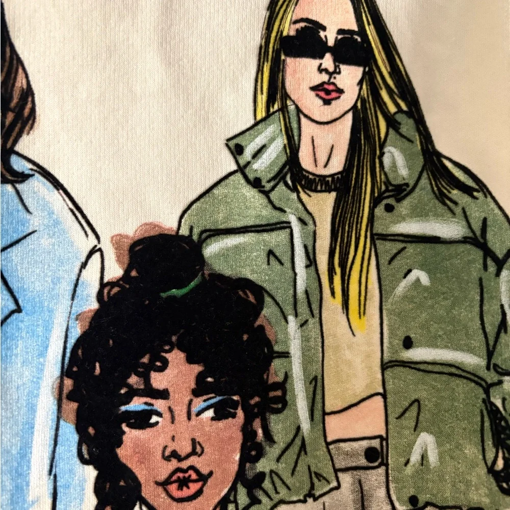 Zara Cool Girls Rare Graphic Illustration Print Crewneck Sweatshirt Pullover